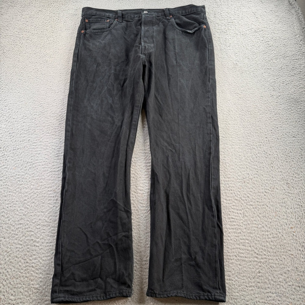 Levis Premium 501 Jeans Mens 38x30 Black Button Fly Straight Leg Denim